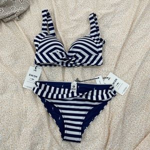 Swim Bikini Set Navy & White Striped, FatFace Brand